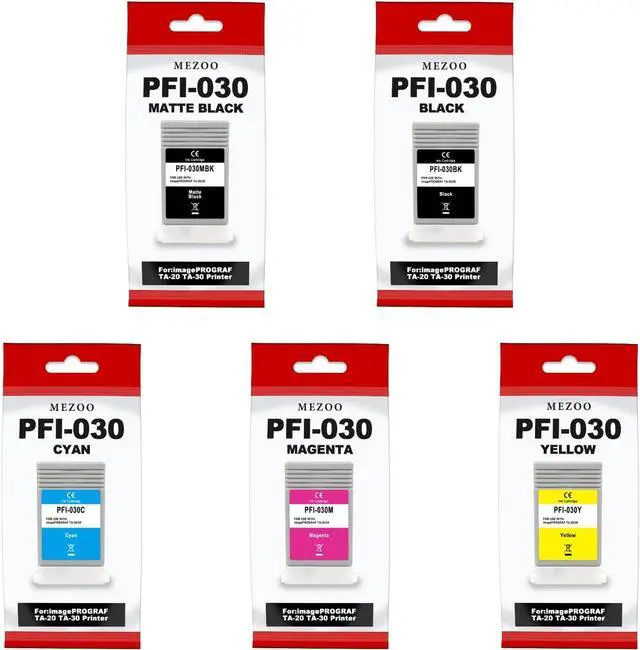 PFI-030 Ink Cartridge 55ml 5-Pack - Replacement For Canon ImagePROGRAF TA-20, TA-30, TM-240, TM-340 Printers