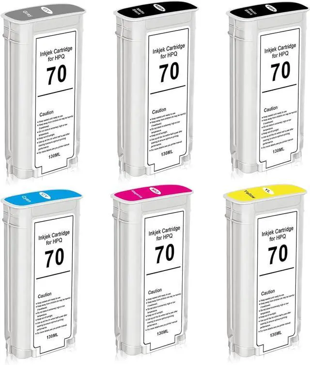 Main image of Ennovor Replacement for HP 70 Ink Cartridge 130ml C9448A C9449A C9450A C9452A C9453A C9454A Compatible for DesignJet Z2100 Z3100 Z3200 Z5200 Z5400 Large Format Printer Ink 6 Pack (MK/PK/G/C/M/Y)