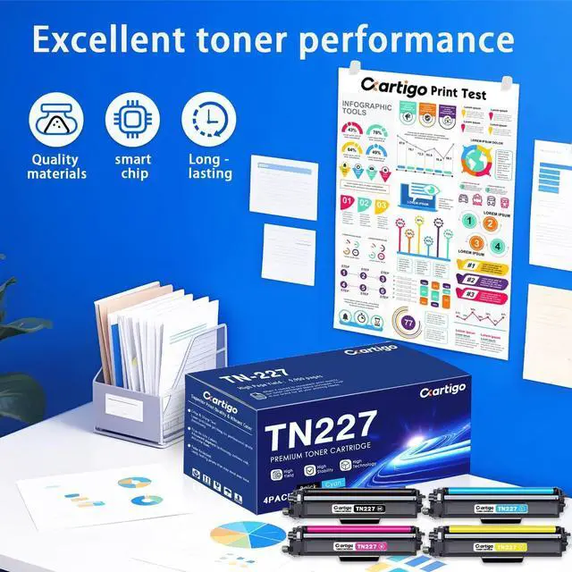 Alt view image 5 of 7 - Ennovor TN227 TN-227BK/C/M/Y High Yield Toner Cartridge 4 Pack Replacement for TN-227 TN 227 Compatible with Brother HL-L3270CDW HL-L3230CDW HL-L3210CW HL-L3290CDW MFC-L3710CDW Printer