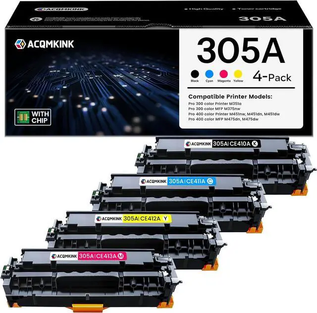 Main image of Ennovor 305A Toner Cartridge 4 Pack Replacement for HP 305A Black Cyan Magenta Yellow Pro 300 M351, MFP M375 Series; Pro 400 M451, MFP M475 Series | CE410A CE411A CE412A CE413A