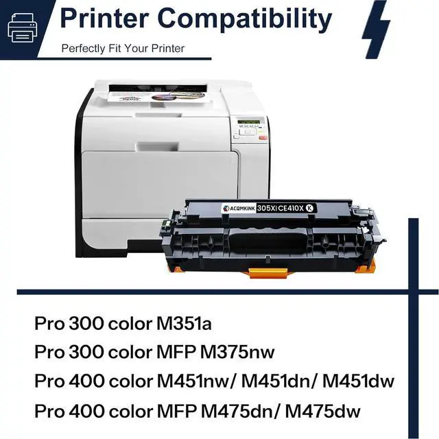 Alt view image 2 of 5 - Ennovor 305A Toner Cartridge 4 Pack Replacement for HP 305A Black Cyan Magenta Yellow Pro 300 M351, MFP M375 Series; Pro 400 M451, MFP M475 Series | CE410A CE411A CE412A CE413A