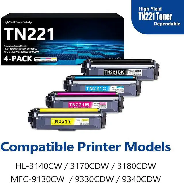Alt view image 2 of 6 - Ennovor TN221 TN-221 Toner Cartridge Set (4-Pack) TN221BK TN221C TN221M TN221Y Compatible with HL-3140CW 3170CDW 3180CDW MFC-9130CW 9330CDW 9340CDW Printer Replacement for Brother TN221 TN-221 Toner