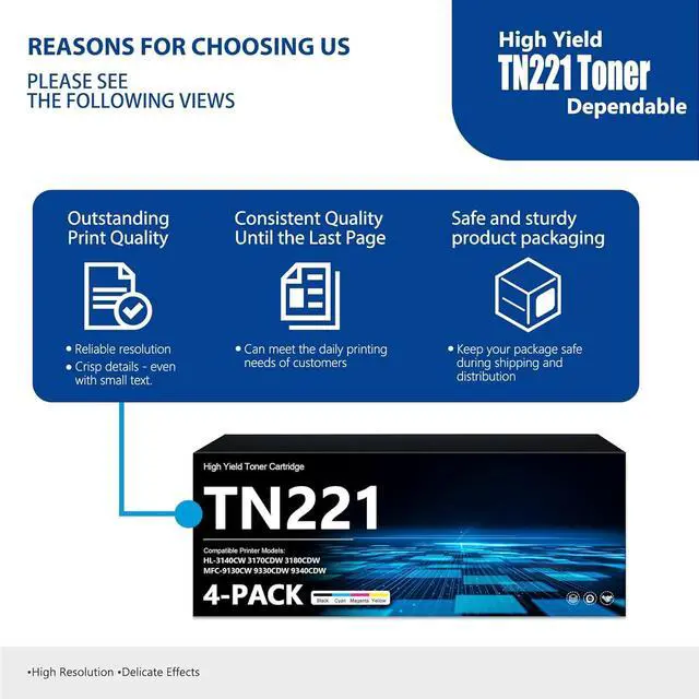 Alt view image 5 of 6 - Ennovor TN221 TN-221 Toner Cartridge Set (4-Pack) TN221BK TN221C TN221M TN221Y Compatible with HL-3140CW 3170CDW 3180CDW MFC-9130CW 9330CDW 9340CDW Printer Replacement for Brother TN221 TN-221 Toner