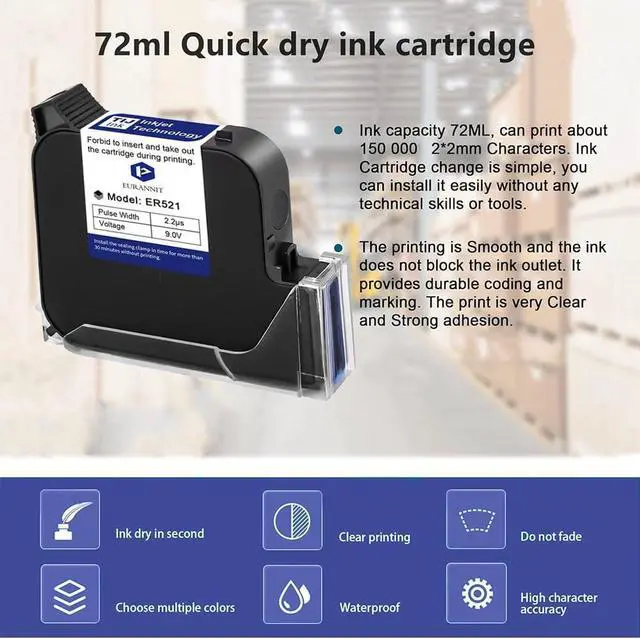 Alt view image 2 of 7 - Ennovor 3pcs 1" Original 72ml Quick-Drying Handheld Inkjet Printer Ink Cartridge for 1 inch/25.4mm Printing Height Intelligent Inkjet Printer E15-1/E16-1 and More,Black