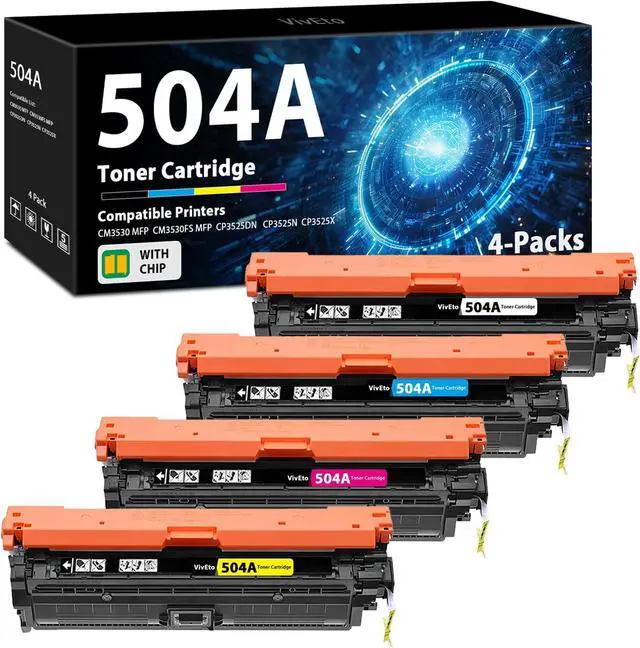 Main image of Ennovor 504A Toner Cartridge 4 Pack Replacement for HP CE250A CE251A CE252A CE253A Compatible with Color Laser CM3530 MFP CM3530fS MFP CP3525dn CP3525n CP3525x Printers, 4 Pack 504A Toner Cartridges