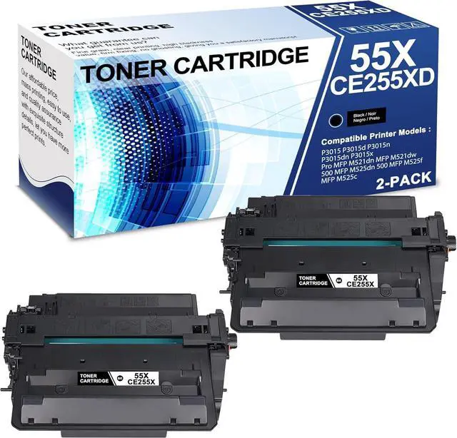 Main image of Ennovor 2 Pack 55X CE255XD Black Toner Cartridge with Chip 55X CE255XD Compatible CE255X Replacement for HP P3015 P3015d P3015n P3015dn P3015x Pro MFP M521dn MFP M521dw 500 MFP M525dn Printer