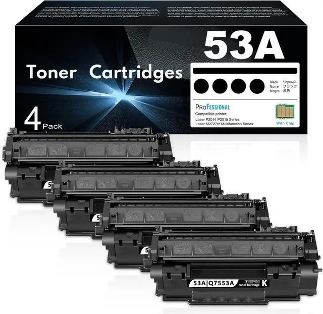 Main image of Ennovor 53A Black Toner Cartridges 4-Pack Replacement for HP 53A 49A Black Toner 53X Q7553X Works with Laser P2015 P2015d P2015dn P2014 Series; Laser M2727 MFP Series Printer