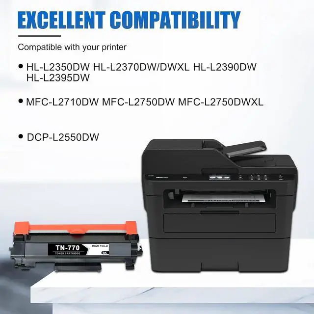 Alt view image 2 of 7 - Ennovor TN-770 TN770 Super High Yield Black Toner Cartridge Replacement for Brother TN 770 Toner Cartridge with Approximately 5,000 Page Yield/Cartridge MFC-L2750DW/DWXL HL-L2370DW/DWXL 4-Pack