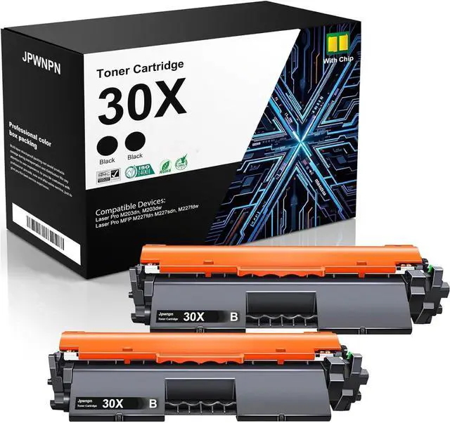 Main image of Ennovor 30X Black High Yield Toner Cartridge (2-Pack) with Chip -Replacement for HP 30X 30A CF230A CF230X Toner Cartridge Compatible with Laser Pro MFP M227series M203 Series Printer