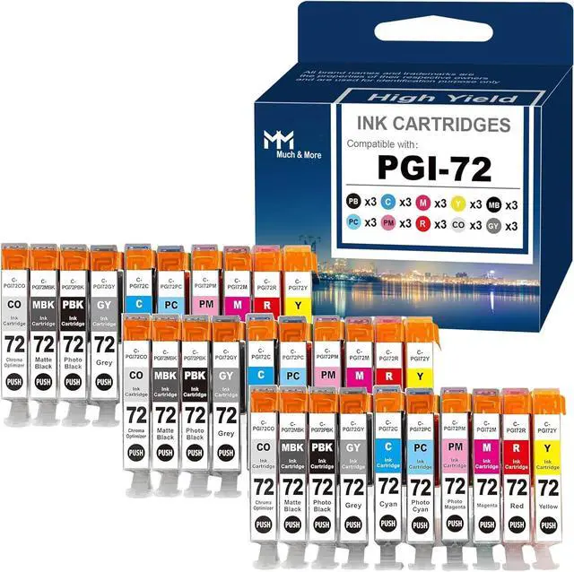 Main image of Ennovor MM MUCH & MORE Compatible PGI-72 Ink Cartridge Replacement for Canon PGI72 PGI-72 Work for Pixma Pro-10 Pro-10s Pro10s Pro10 Printers (30-Pack, 3-Set, MBK/PBK/C/M/Y/PM/PC/R/GY/CO)