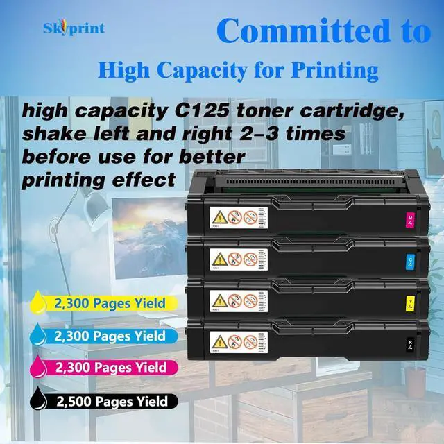 Alt view image 3 of 6 - Ennovor High Capacity C125 Toner Cartridges with Chip Replacement for Ricoh C125P C125MF C125 P C125 MF Printer(4-Pack Black Cyan Magenta Yellow)