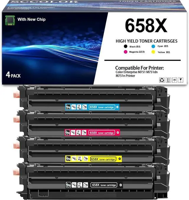 Main image of Ennovor 658X Toner Cartridge High Capacity 33,000 Pages Black Cyan Yellow Magenta Compatible W2000X W2001X W2002X W2003X Toner Cartridge Replacement for Color Enterprise M751 M751dn M751n Printer