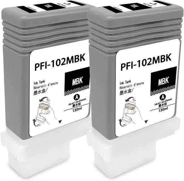 Main image of Ennovor 2X PFI-102MBK Matte Black Ink Cartridge 130ml Compatible PFI102MBK Replacement for Canon PFI-102MBK Ink Cartridge 0894B001AA for imagePROGRAF iPF500 iPF600 iPF700 Printer