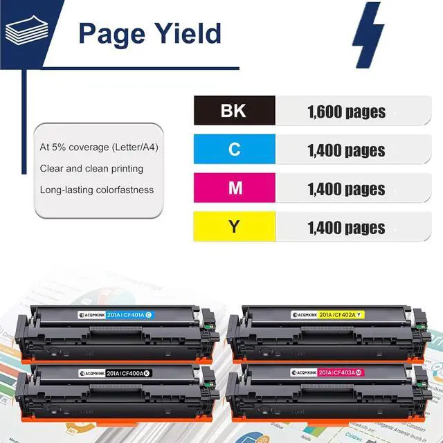 Alt view image 3 of 5 - Ennovor 201A Toner Cartridges 4 Pack Replacement for HP 201A CF400A CF401A CF402A CF403A Color Pro M252dw MFP M277c6 M277dw Printer Ink Cartridge, CF400AQ1 (1Black/1Cyan/1Yellow/1Magenta)