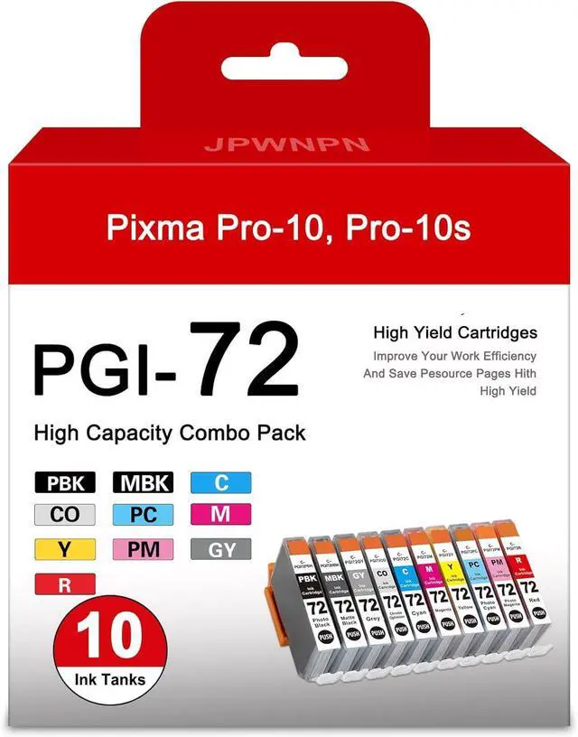 Main image of Ennovor PGI-72 Ink Cartridges 10-Pack - High Capacity Compatible PGI 72 Ink Cartridges Replacement for Canon PIXMA Pro-10 Pro-10s Printer (MBK/PBK/C/M/Y/PM/PC/R/GY/CO)