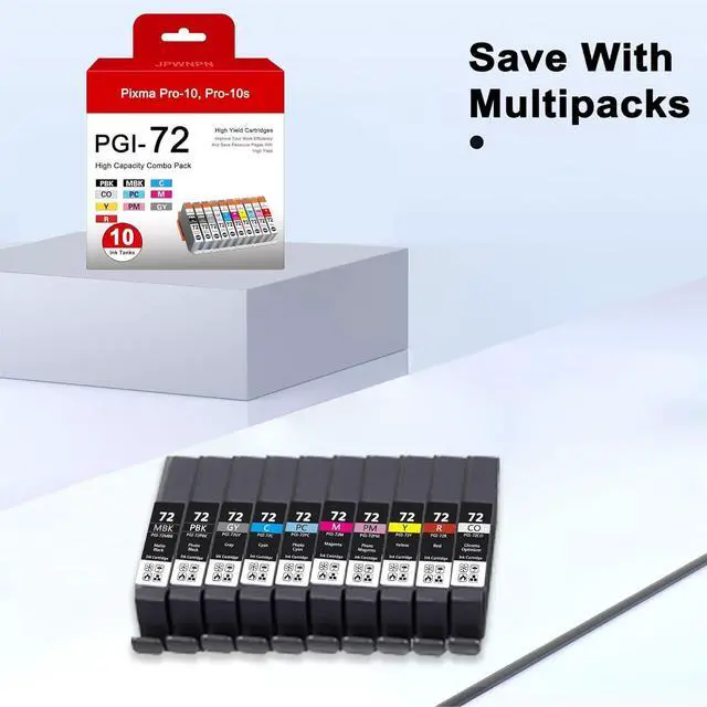 Alt view image 4 of 6 - Ennovor PGI-72 Ink Cartridges 10-Pack - High Capacity Compatible PGI 72 Ink Cartridges Replacement for Canon PIXMA Pro-10 Pro-10s Printer (MBK/PBK/C/M/Y/PM/PC/R/GY/CO)