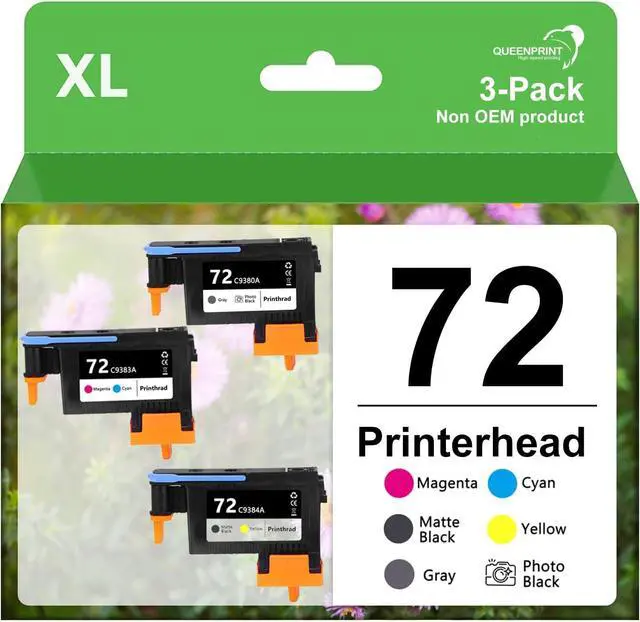 Main image of Ennovor QUEENPRINT Remanufactured 72 printheads C9380A C9383A C9384A New Updated Chips Replacement for HP Designjet T610 T620 T770 T790 T1100 T1120 1200 (1MB+Y+1M+C+PBK+GY)- 1 Set 3PK