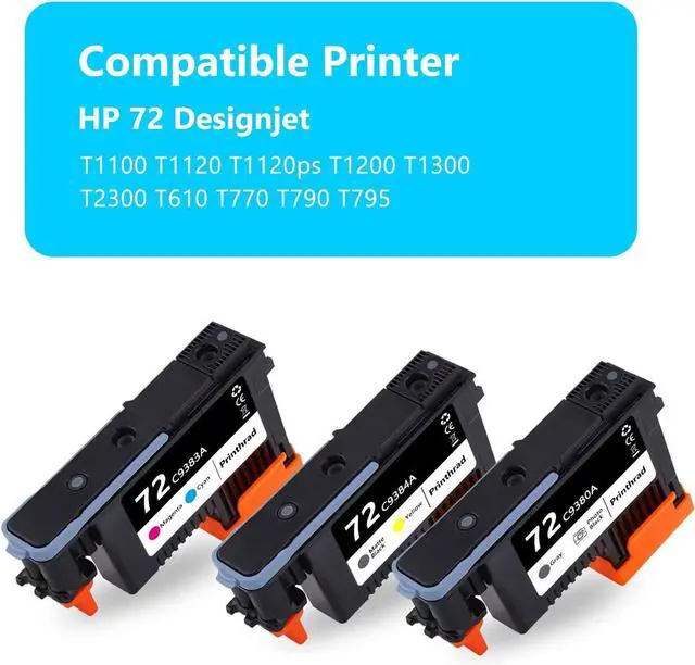 Alt view image 2 of 7 - Ennovor QUEENPRINT Remanufactured 72 printheads C9380A C9383A C9384A New Updated Chips Replacement for HP Designjet T610 T620 T770 T790 T1100 T1120 1200 (1MB+Y+1M+C+PBK+GY)- 1 Set 3PK