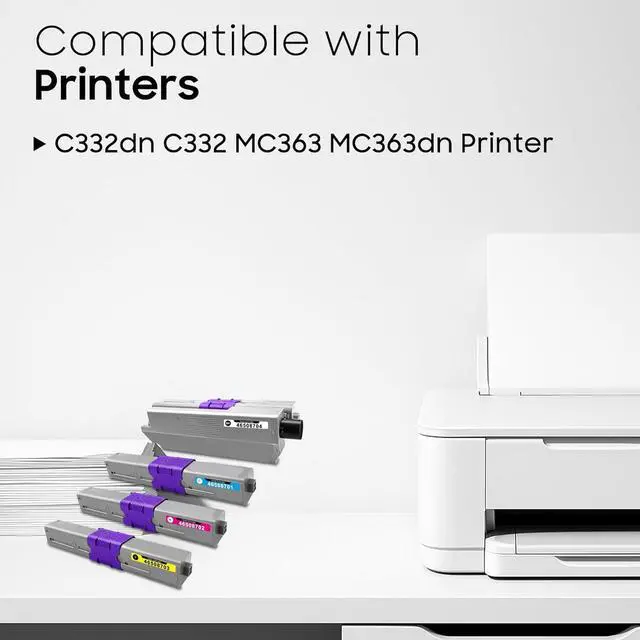 Alt view image 2 of 6 - Ennovor Compatible C332dn MC363dn Toner Cartridge 46508704 46508701 46508702 46508703 Replacement for C332dn C332 MC363 MC363dn Printer 4-Pack (Black, Cyan, Magenta, Yellow)