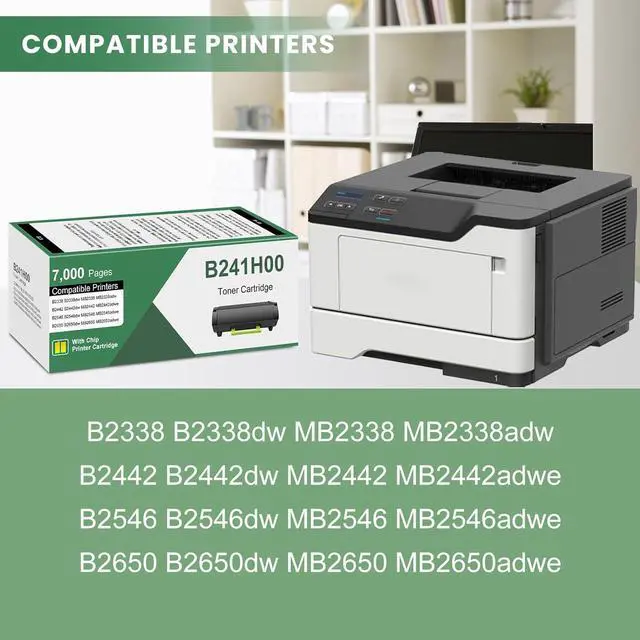 Alt view image 2 of 6 - Ennovor B241H00 Black Toner Cartridge (with Standard Chip) Repalcement for Lexmark B241H00 Toner Cartridge for B2338 B2338dw B2442 B2442dw MB2338 MB2442 Printers, 1 Pack High Yield MB2442 Ink