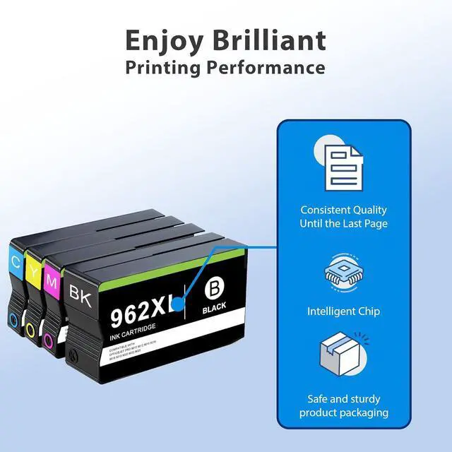 Alt view image 6 of 7 - Ennovor Compatible 962 Ink Cartridge Combo Pack Replacement for HP 962 962 XL Ink Cartridge Black and Color for OfficeJet Pro 9010 9012 9015 9016 9018 9019 9020 9022 9025 Printer, 4-Pack 962XL
