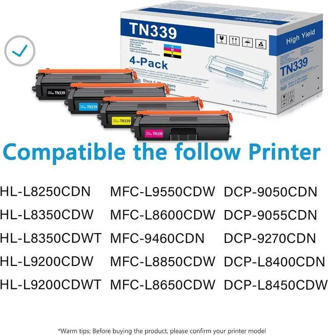 Alt view image 2 of 7 - Ennovor TN339 TN-339BK TN-339C TN-339M TN-339Y Super High Yield Toner cartridges Replacement for Brother TN 336 Toner Cartridges for HL-L8350CDW MFC-L8850CDW MFC-L8600CDW Toner (BK/C/M/Y 4 Pack)