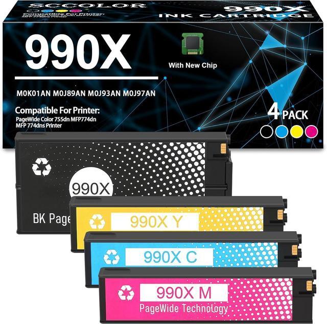Main image of Ennovor High Yield 990 990X 990XL 990XC Ink Cartridges Black Cyan Magenta Yellow Replacement for PageWide Color 755dn MFP 774dn MFP 774dns Managed Color E75160dn Printer Ink