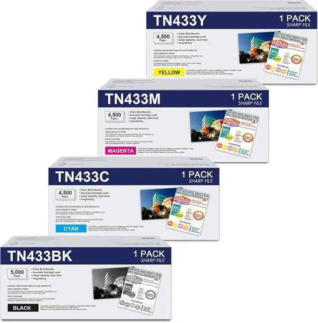 Main image of Ennovor TN433BK, TN433C, TN433Y, TN433M 4-Color High Yield Toner Cartridge Set, Replacement for Brother TN-433 TN433 HL-L8260CDW HL-L8360CDW MFC-L8610CDW HL-L9310CDW Printer Toner