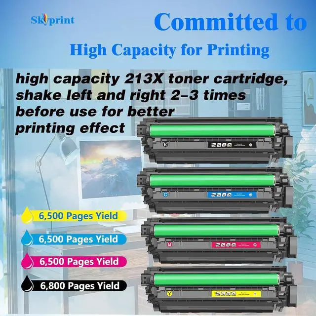 Alt view image 3 of 6 - Ennovor 213 213X Toner High Capacity Toner Cartridges Compatible HP 213X W2130X Toner use for Enterprise 5700 5800 6700 6701 6800 6801 Series Printer 213X Black Cyan Magenta Yellow