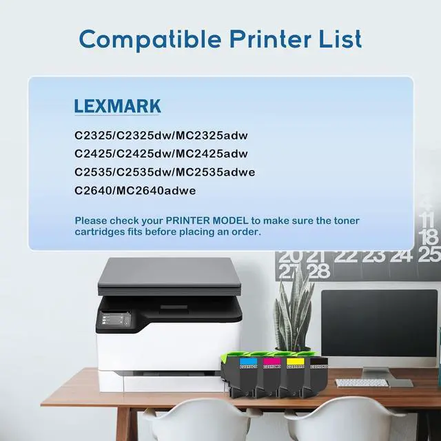 Alt view image 3 of 6 - Ennovor C2310 C2325 Remanufactured Toner Cartridge Replacement for Lexmark C2310K0 C2310C0 C2310M0 C2310Y0 C2325dw MC2325adw C2425dw C2325 MC2425adw C2535dw MC2535adwe MC2640adwe (High Yeild, 4Pack)