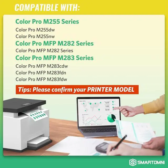 Alt view image 4 of 7 - Ennovor 206A Toner Cartridges 4 Pack (with Chip) Works with HP Color Pro MFP M283fdw M283cdw, Pro M255dw M255nw, MFP M282nw M283 M282 M255 Printer | W2110A W2111A W2112A W2113A 206X W2110X