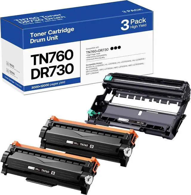 Main image of Ennovor TN760 Toner Cartridge and DR730 Drum Unit Replacement for Brother TN 760 TN-760 TN730 DR-730 to use with MFC-L2710DW MFC-L2750DW HL-L2370DW DCP-L2550DW Printer (2 Toners, 1 Drum Unit, 3 Pack)