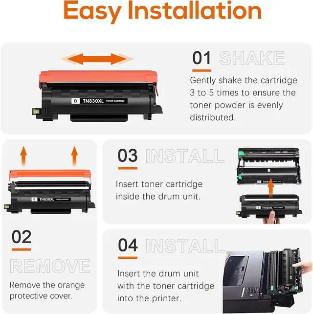 Alt view image 6 of 6 - Compatible TN830XL TN830 Toner Replacement for Brother TN830XL TN830/XL/V Toner Work with HL-L2460DW HL-L2405W HL-L2400D HL-L2480DW MFC-L2820DW XL MFC-L2900DW DCP-L2640DW Printer (4 Black)