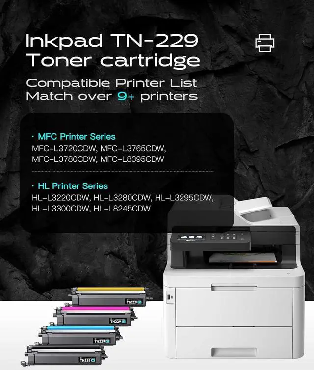 Alt view image 2 of 7 - Ennovor TN229XL Toner Cartridges Compatible Replacement for Brother TN229XL TN-229XL TN-229 TN229 Work with MFC-L3780CDW MFC-L3720CDW HL-L3220CDW HL-3280CDW HL-L3300CDW Printes (4 Pack, Bk/C/M/Y)