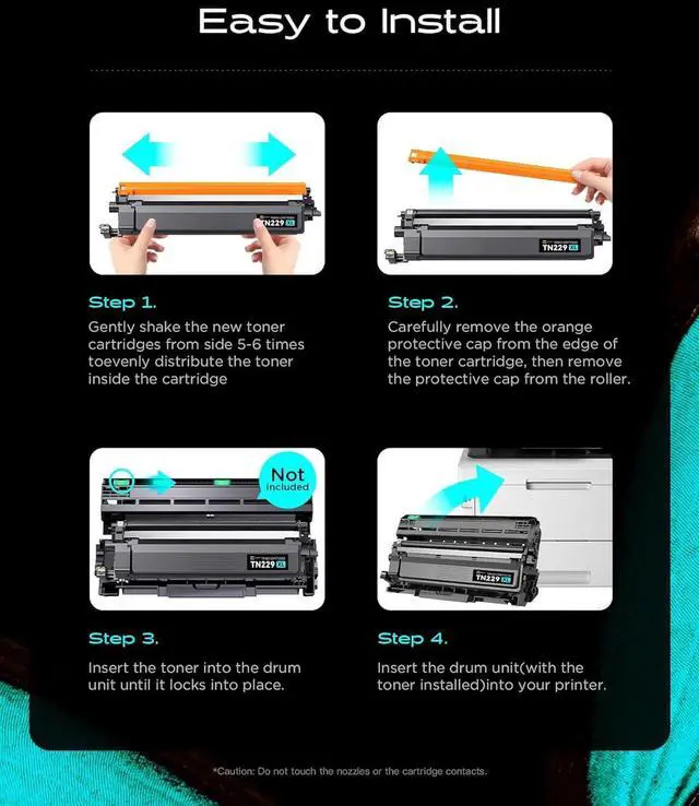Alt view image 4 of 7 - Ennovor TN229XL Toner Cartridges Compatible Replacement for Brother TN229XL TN-229XL TN-229 TN229 Work with MFC-L3780CDW MFC-L3720CDW HL-L3220CDW HL-3280CDW HL-L3300CDW Printes (4 Pack, Bk/C/M/Y)