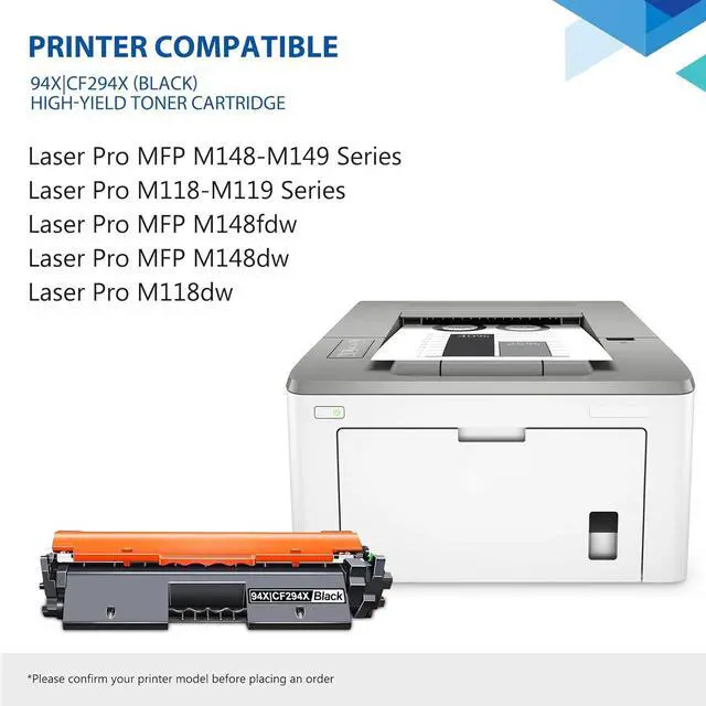 Alt view image 2 of 7 - 94X Toner Cartridge Black High Yield | Work for Laserjet Pro M118dw Toner, Pro M148dw, M148fdw, M118, M148, M149fdw Printer | for HP Laserjet 94X Black Toner Cartridge, 2-Pack