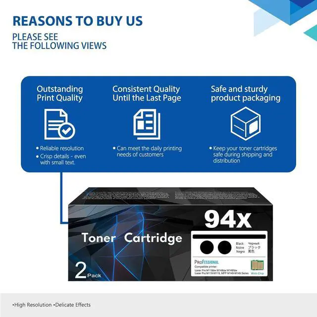 Alt view image 6 of 7 - 94X Toner Cartridge Black High Yield | Work for Laserjet Pro M118dw Toner, Pro M148dw, M148fdw, M118, M148, M149fdw Printer | for HP Laserjet 94X Black Toner Cartridge, 2-Pack