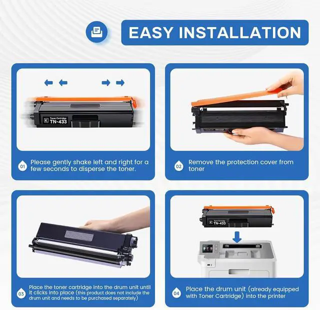 Alt view image 5 of 6 - Ennovor TN433 TN-433 Toner Cartridge Set 4 Pack Compatible TN433BK TN433C TN433M TN433Y Replacement for Brother TN433 TN-433 TN 433 MFC-L8900CDW HL-L8360CDW MFC-L8610CDW Printer.