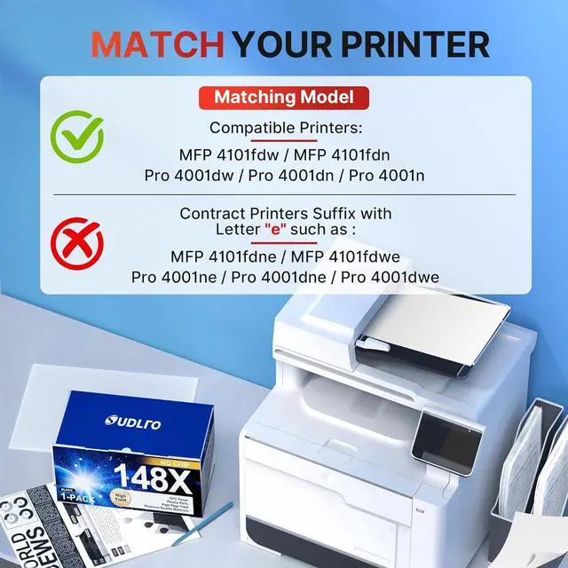 Alt view image 3 of 7 - Ennovor 148X Toner Cartridge (No Chip) - Replacement for HP 148A Toner Cartridge, 148X W1480X Compatible with HP Laserjet Pro 4001dw 4001dn 4001n MFP 4101fdw 4101fdn Series Printers (Black, 1 Pack)