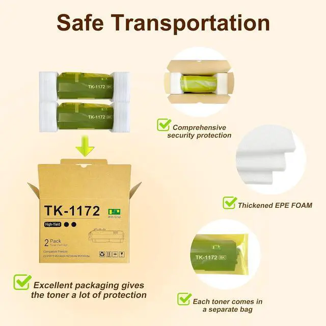 Alt view image 5 of 6 - Ennovor TK-1172 TK1172 High Yield Black Toner Cartridge Replacement for Kyocera ECOSYS M2040dn / M2540dw / M2640idw / Printer (2-Pack, 1T02Y80UX0)