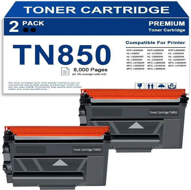 Main image of Ennovor TN850 High Yield Toner Cartridge 2-Pack Replacement for Brother TN-850 TN820 Compatible with HL-L5200DW HL-L6200DW MFC-L5705DW MFC-L5800DW MFC-L5900DW DCP-L5600DN Printers