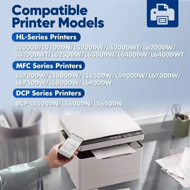 Alt view image 2 of 7 - Ennovor TN850 High Yield Toner Cartridge 2-Pack Replacement for Brother TN-850 TN820 Compatible with HL-L5200DW HL-L6200DW MFC-L5705DW MFC-L5800DW MFC-L5900DW DCP-L5600DN Printers