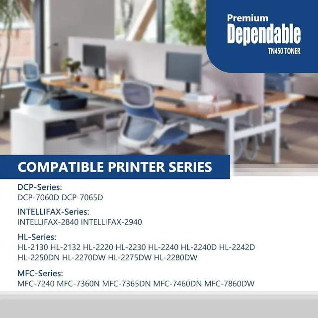Alt view image 2 of 7 - Ennovor TN-450 TN450 Toner Cartridge Black High Yield Replacement for Brother TN450 HL-2270dw HL-2280dw MFC-7860dw IntelliFax 2840 2940 Printer TN4502PK Toner