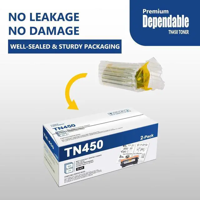 Alt view image 5 of 7 - Ennovor TN-450 TN450 Toner Cartridge Black High Yield Replacement for Brother TN450 HL-2270dw HL-2280dw MFC-7860dw IntelliFax 2840 2940 Printer TN4502PK Toner