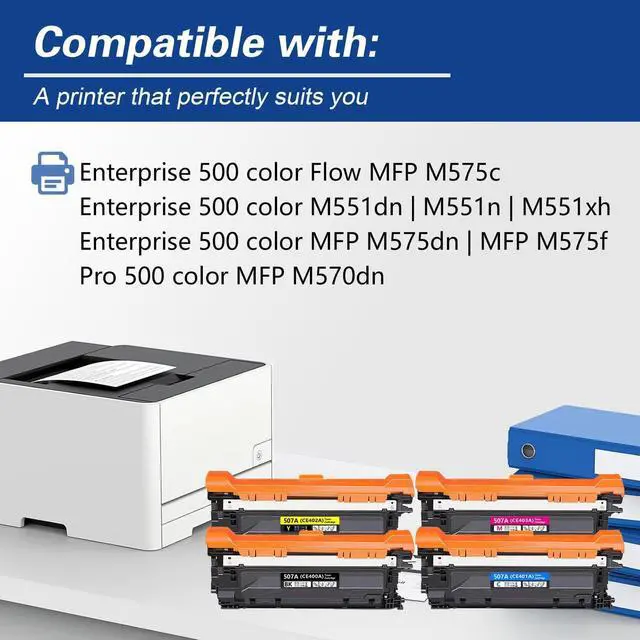 Alt view image 2 of 6 - Ennovor 507A Toner Cartridge Set CE400A CE401A CE402A CE403A Replacement for M551 M551n M551dn M551xh M570dn M570dw M575f Printer (Black,Cyan, Magenta, Yellow 4 Pack)
