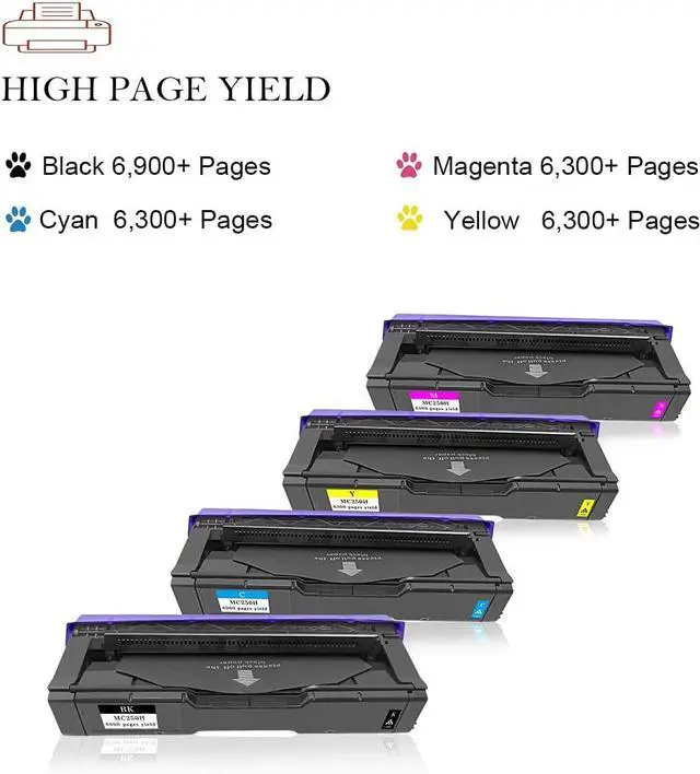 Alt view image 3 of 7 - Ennovor M C250H Toner Cartridge 4 Color Compatible for Ricoh M C250 C250FW C250FWB P C300 C300W C301 C301W Printer High Capacity 6900 & 6300 Pages 408336 408337 408338 408339 BK/C/Y/M, 4-Pack