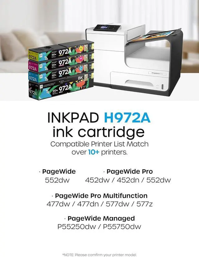 Alt view image 2 of 7 - Ennovor 972A 972 A Ink Cartridge Compatible with HP PageWide MFP 377dw 377dn / PageWide Pro 452dw 452dn / PageWide Pro Multifunction 477dw 477dn 577dw 577z Printer (BCMY, 4 Pack)