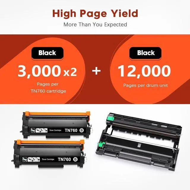 Alt view image 3 of 7 - Ennovor Toner Kingdom Compatible TN760 Toner Cartridge and DR730 Drum for Brother TN760 TN-760 TN730 TN-730 DR730 for Brother HL-l2395dw HL-L2350DW MFC-L2710DW Printer (2 Toners, 1 Drum Unit)