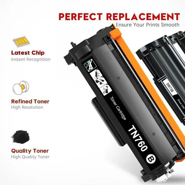 Alt view image 6 of 7 - Ennovor Toner Kingdom Compatible TN760 Toner Cartridge and DR730 Drum for Brother TN760 TN-760 TN730 TN-730 DR730 for Brother HL-l2395dw HL-L2350DW MFC-L2710DW Printer (2 Toners, 1 Drum Unit)