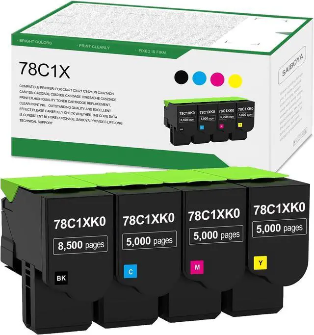 Main image of Ennovor High Yield 78C1X 78C1XK0 78C1XC0 78C1XM0 78C1XY0 Toner Cartridge Replacement for Lexmark CS421 CX421 CS421dn CX421adn CS521dn CX622ade CS622de CX625ade CX625adhe CX522ade Printer